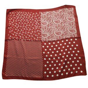 Red Patchwork Paisley Polka Dot Handkerchief Bandana 20" Retro Scarf Square